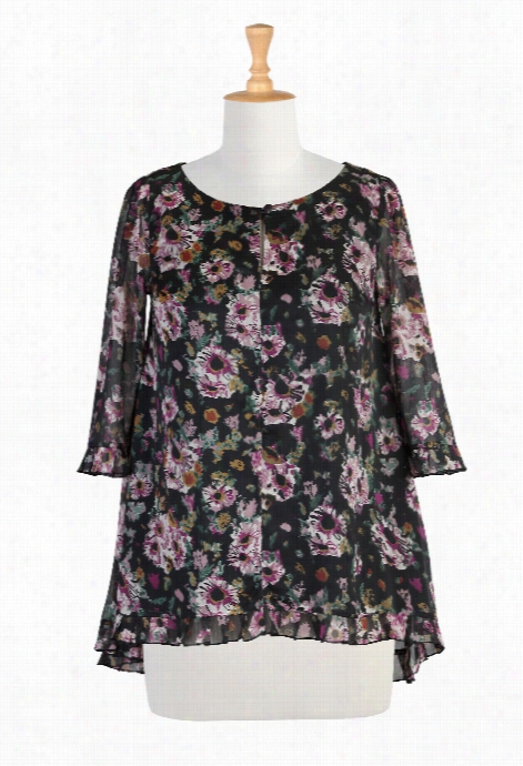 Eshakti Womens Rufffled Floral Chiffon Print Tunic