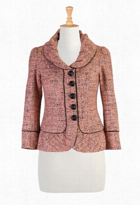 Eshakti Women's Ruffl Ed Shawl Collar Tweed Jacket