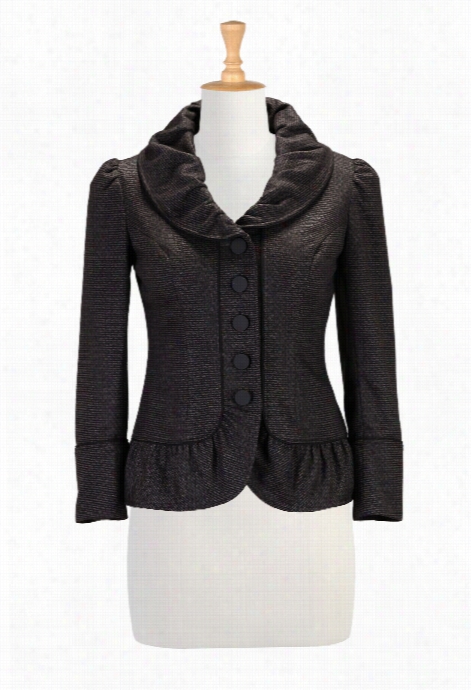 Eshakt Wom En's Ruffled Shawl Collar Wool Blnd Jacket