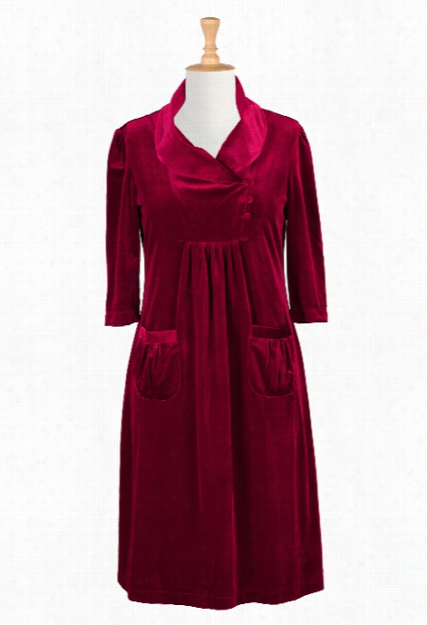 Eshakti Women's Shawl Collr Velveteen Knit Dress