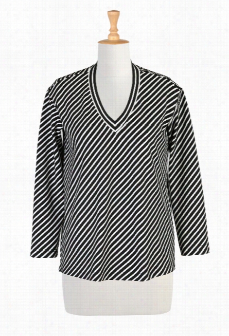 Eshakti  Women's Stripe Join V-neck Sweater