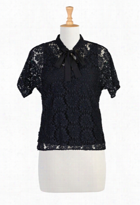 Eshakti Women's Tie-front Floral Lace Blouse