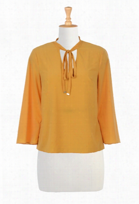 Eshakti Woomn's Tie Neck Crepe Cutout Blouse