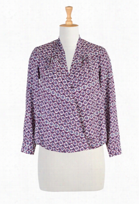 Eshakti Women's Tile Print Suurplice Blouson Top