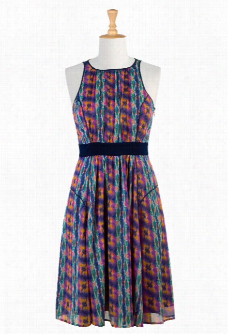 Eshakti Wojen's Tipped Trim Floral Print Chiffon Dress