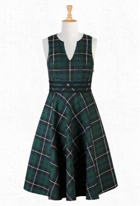 Eshakti Women's Woven Tartan Fit And Flare Dreess