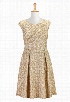 eShakti Women's Gold jacquard lace draped dress