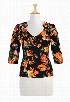 eShakti Women's Notched V-neck floral print top