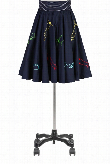 Eshakti Women's Aircraft Embellished Poplin Full Skirt