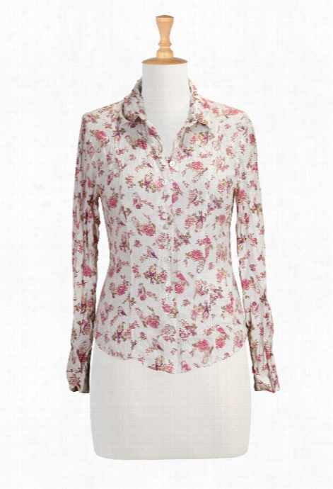 Eshakti Women's Birds And Roses Print Crinkled Shirt