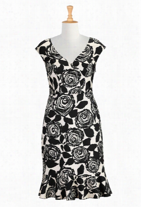 Eshakti Women's Black Rose Print Sheath Dress