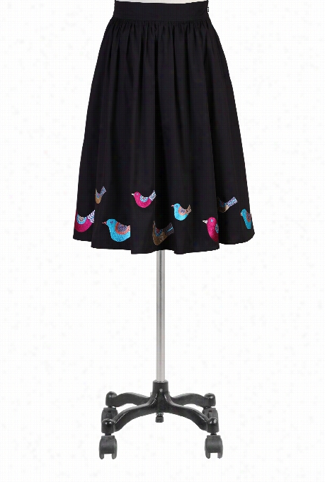Esh Akti Women's Crafted Bird Cotton-wool Poplin Full Skirt