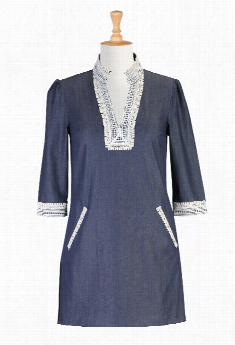 Eshakti Women's Crochet Trim Denim Tunic