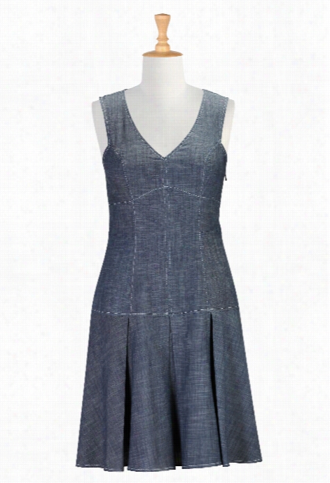 Es Hakti Women's Drop Waist A-line Chambray Dress