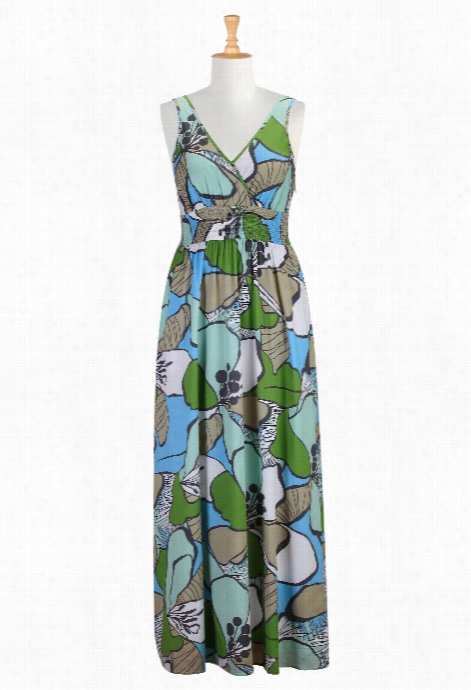 Eshakgi Womn's Elastic Waist Maxi Print Dress