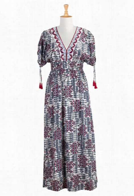 Eshaktiw Omen's Embellished Graphic Geo Print Maxi Dress