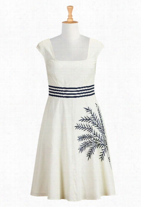 Ehakti Wmen's Embellished Palm Cototn Poplin Dress