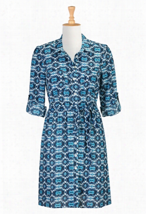 Eshakti Women's Graphic Tioe Print  Cotton Shirtdress