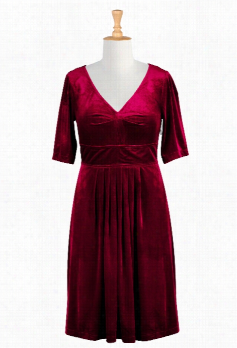 Eshakti Women's Holiday Red Stretch Velvet Dress