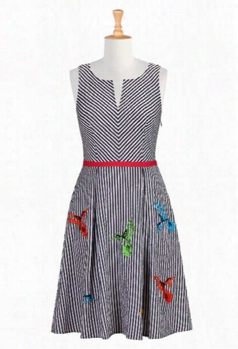 Eshakti Women's Hummingbird Seersucker Stripe Dress