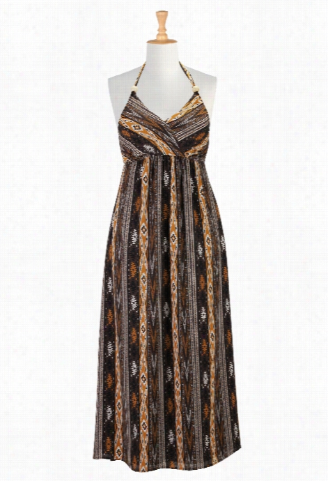 Eshakti Women's Ikat Print Halter Maxi Dress