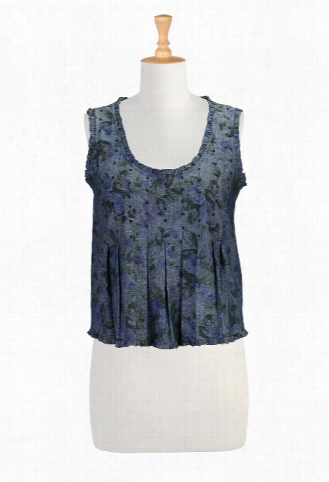 Esakti Women's Indigo Rose Print Denim Tank