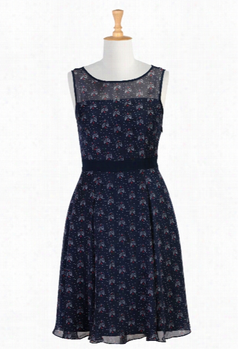 Eshakt Iwomen's Lovebird Print Chiffon  Dress