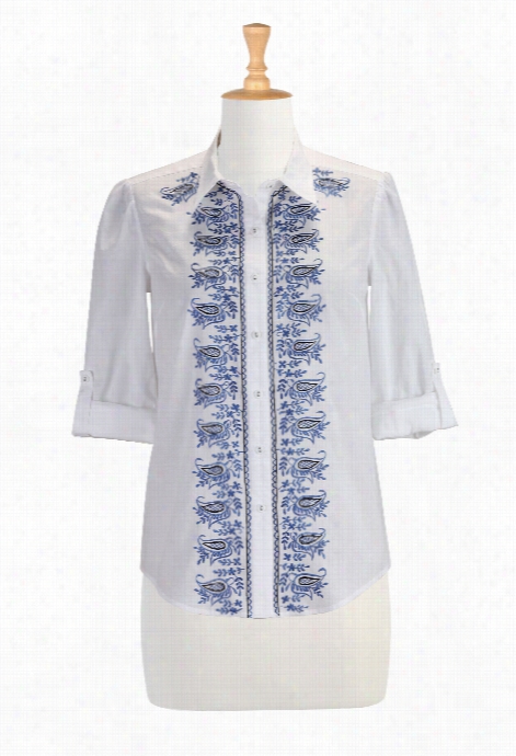 Eshakit Women's Paisley Embroidered White Shirt