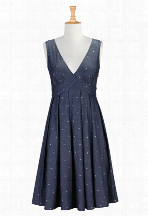 Eshakti Women's  Polka Dot Embellished Denim Dress