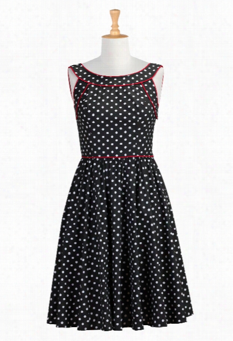 Eshakti Women's Polka Dot Riint Red Trim Dress