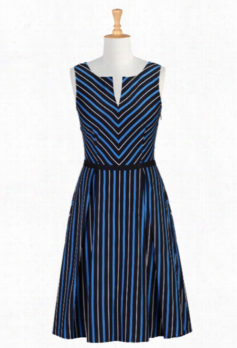 Eshakti Women's Retro Style Stripe Cotton Dress