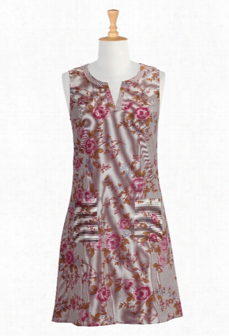 Eshakti Women's Rose Print Cambric Shiift Dress