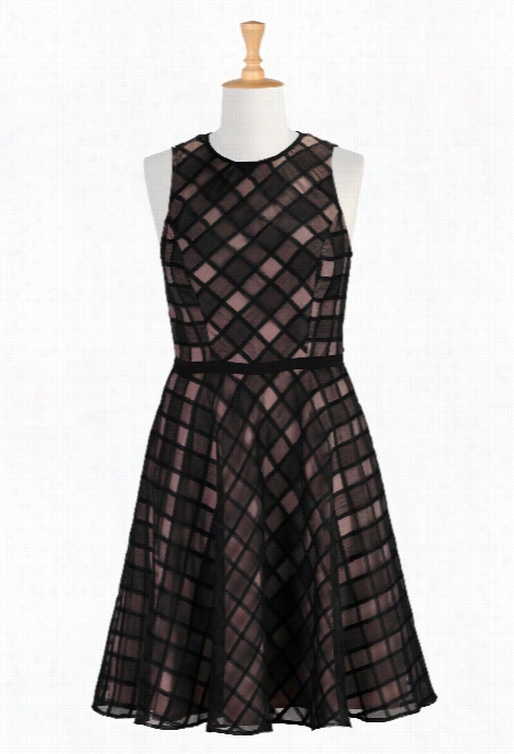 Eshakti Women's Sheer Diamond Check A-linedress