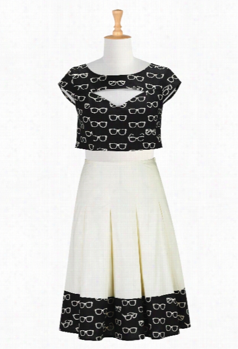 Esshakti Women' S Pectacle Print Crop Top And Poplin Skirt