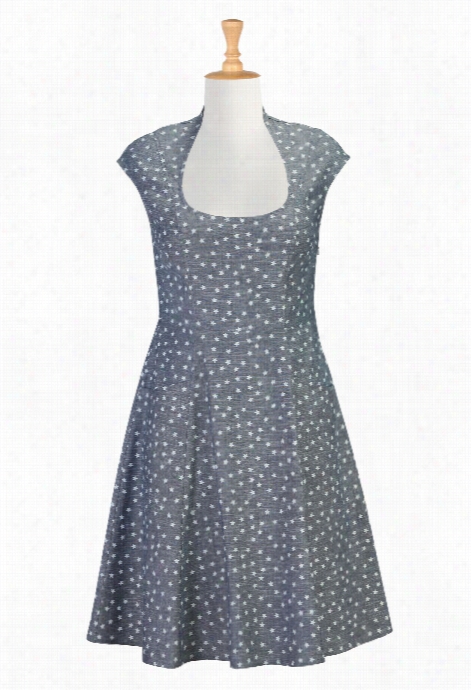 Eshakti Women's Star Print Denim Chambray Dress