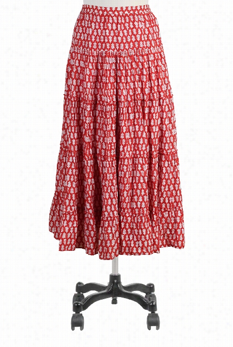 Es Hakti Women's Tiered Crinkle Cotton Print Maxi Skirt
