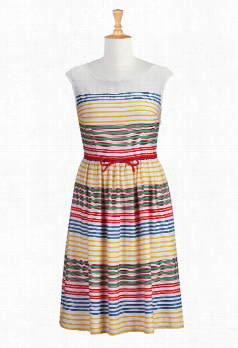 Eshakti Women's Vibrant Stripe Crepe Print Dress