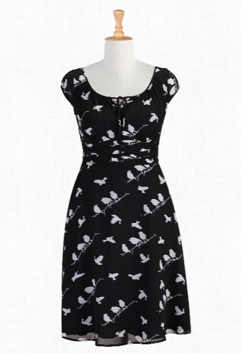 Eshakti Women's Bird Print Chiffon Dress