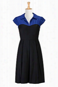 Eshakti Women's Black And Blue Twill Blend Dress