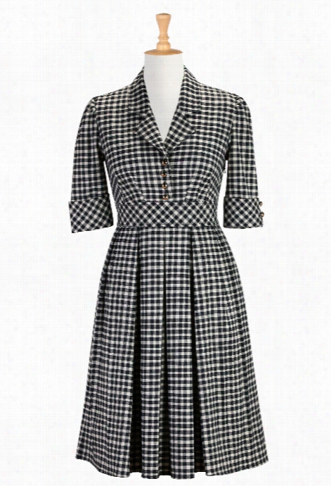 Eshakti Women's Black And  White Plaid Shirtdress