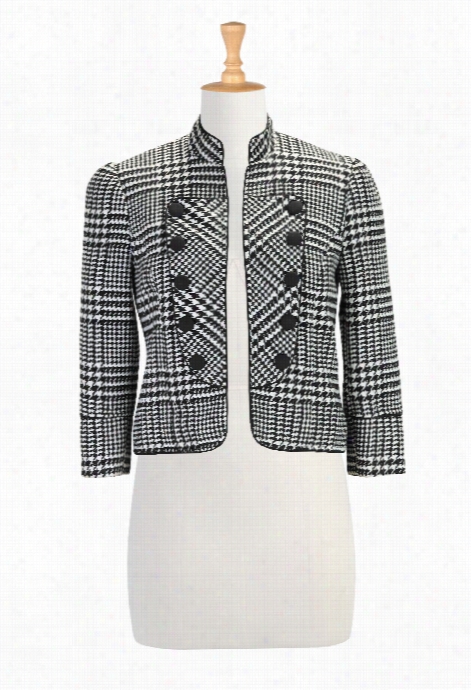 Eshakti Women's Button Lapel Textured Houndstooth Jacket