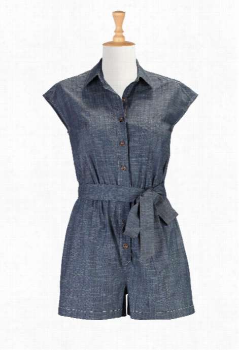 Eshakti Women's Cotton Denim Chambray Romper