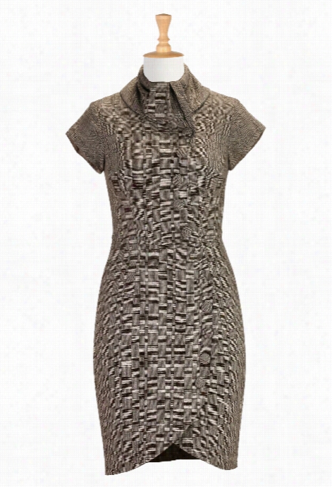 Eshatkii Women's Curved Button Front Tweed Dress