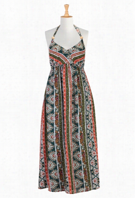 Eshakti Women's Floral Stripe Print Halte R Maxi Dress