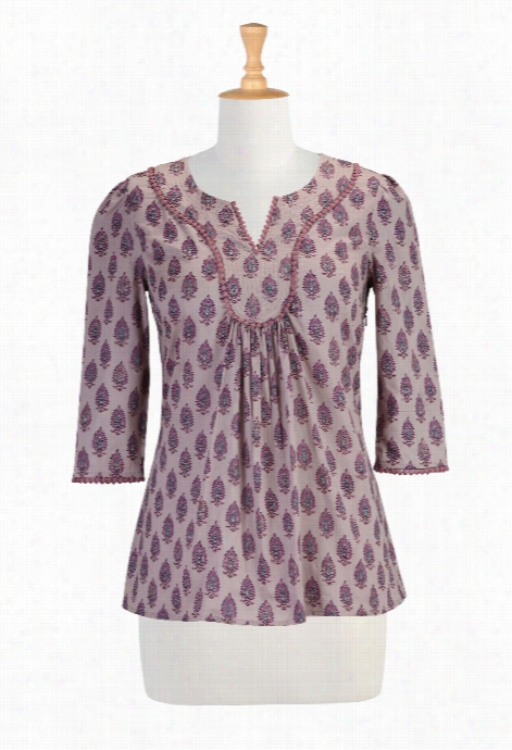 Eshakti Women's Paisley Crochet Trim Tunic