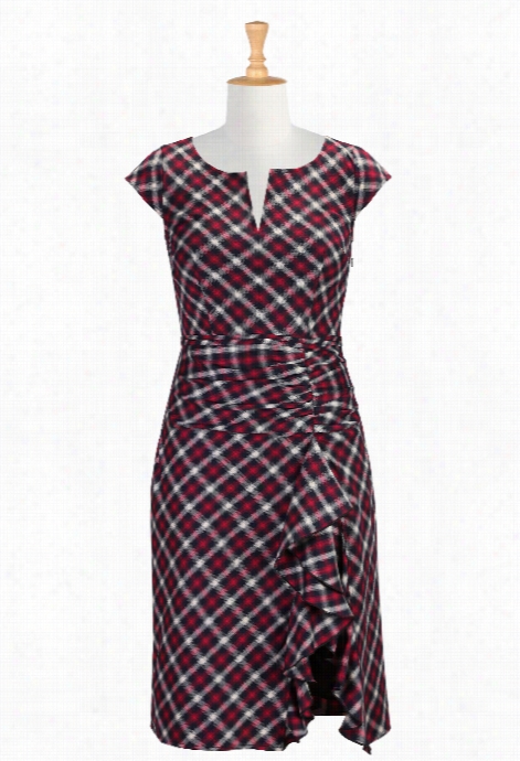 Eshakti Women's Ruffle Front Plaid Check Dress