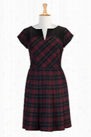 Eshakti Women's Split Neck Plaid Dress