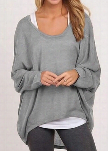 Asymmetric Hem Design Batwing Sleeve  T Shirt