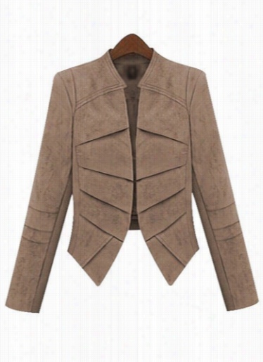 Asymmetric Solid Khaki Long Sleeve Jacket