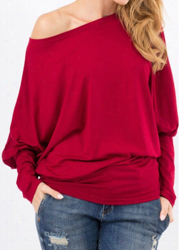 Batwing Sleev Wine Red Loose T Shirt